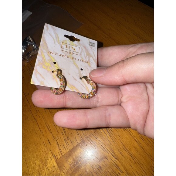 Multicolor Micro Pave 14K Gold Plated Cubic Zirconia Women Hoop Earrings - Picture 4 of 7